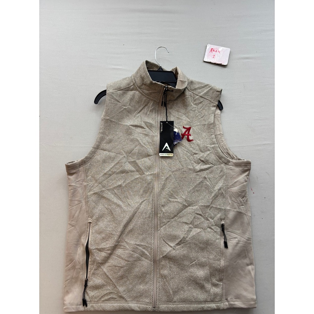 Antigua Mens Alabama Crimson Tide Course Vest Oatmeal Heather Full Zip L 104631